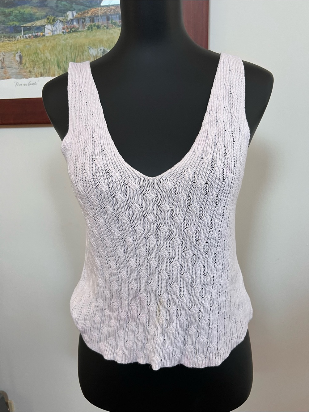 American Apparel White Knit Tank Top with Black Label Sm